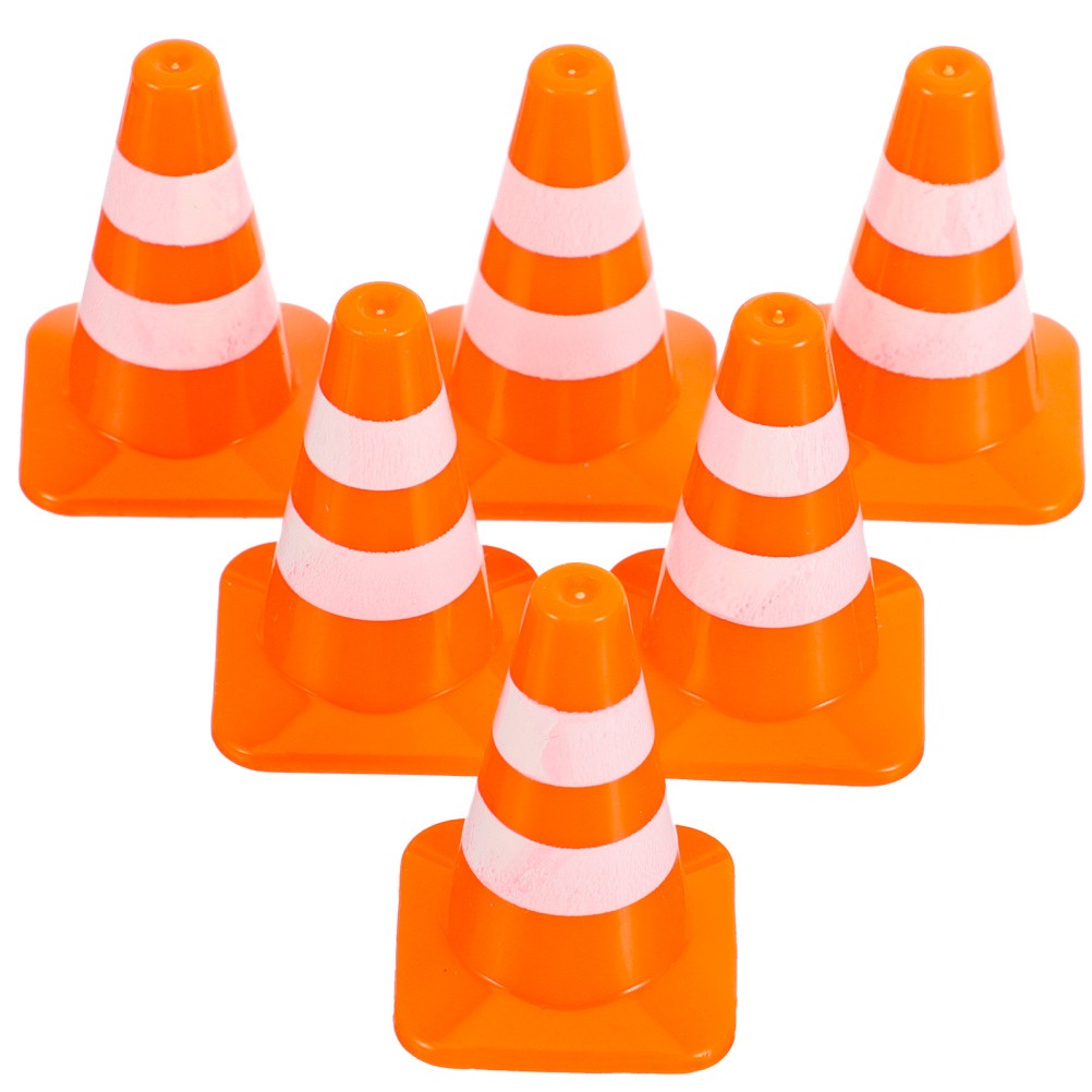 7 Pcs Orange Cones Party Decorations Road Work Signs Toy Mini Traffic Caution