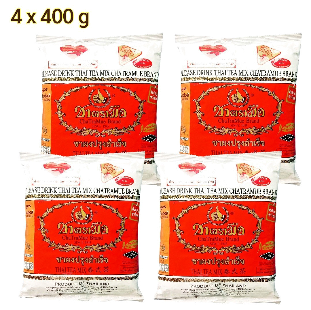 ChaTraMue Thai Tea Mix – No Added Color – 14.1 oz (400 g) Bag, Pack of 4【US DDP】