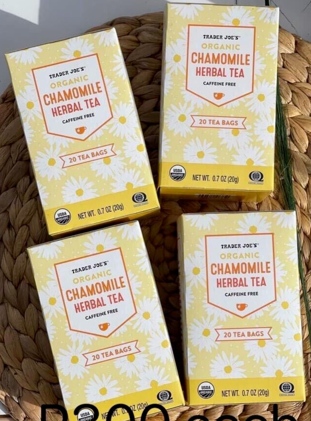 4 Packs Trader Joe’s Organic Chamomile Herbal Tea 20 Tea Bags Each, Total 80 ct