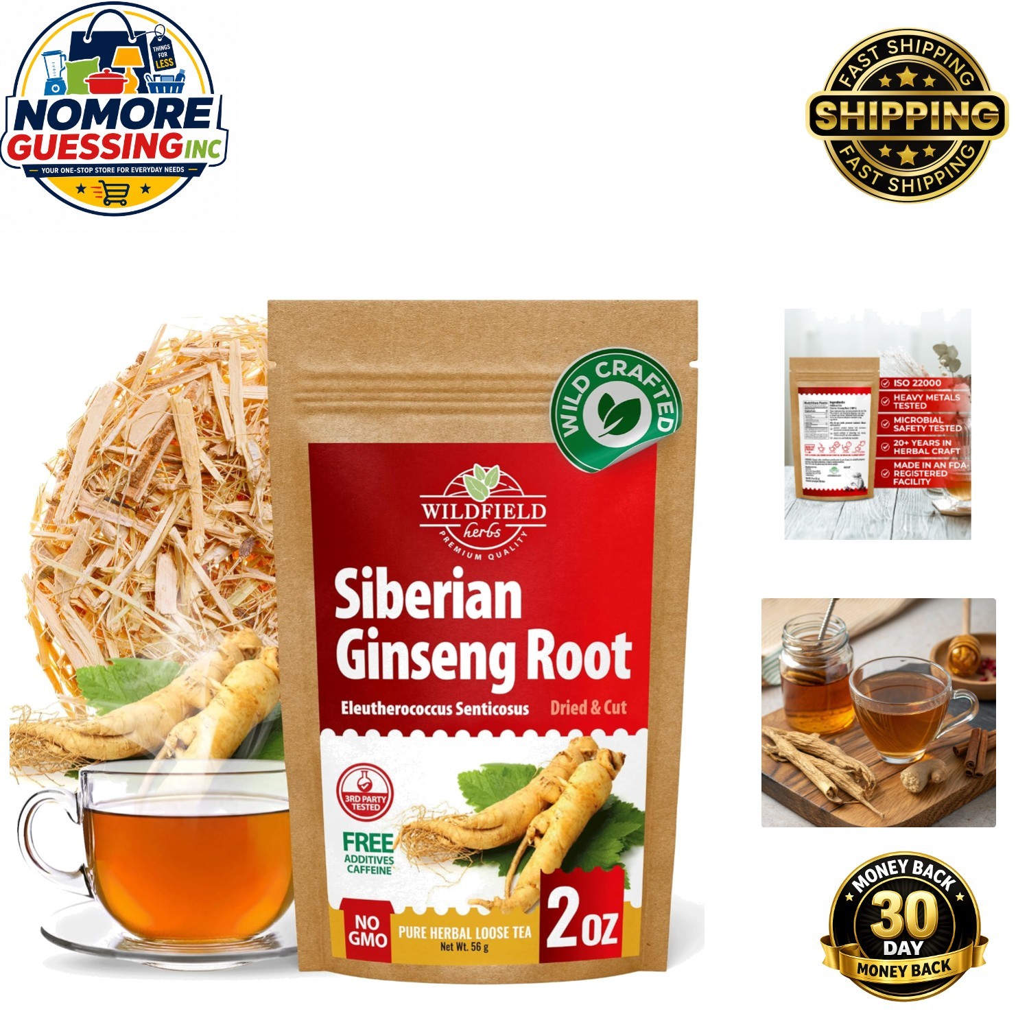 Decaffeinated 2 oz. Siberian Ginseng Herbal Tea – Pure & Gluten-Free