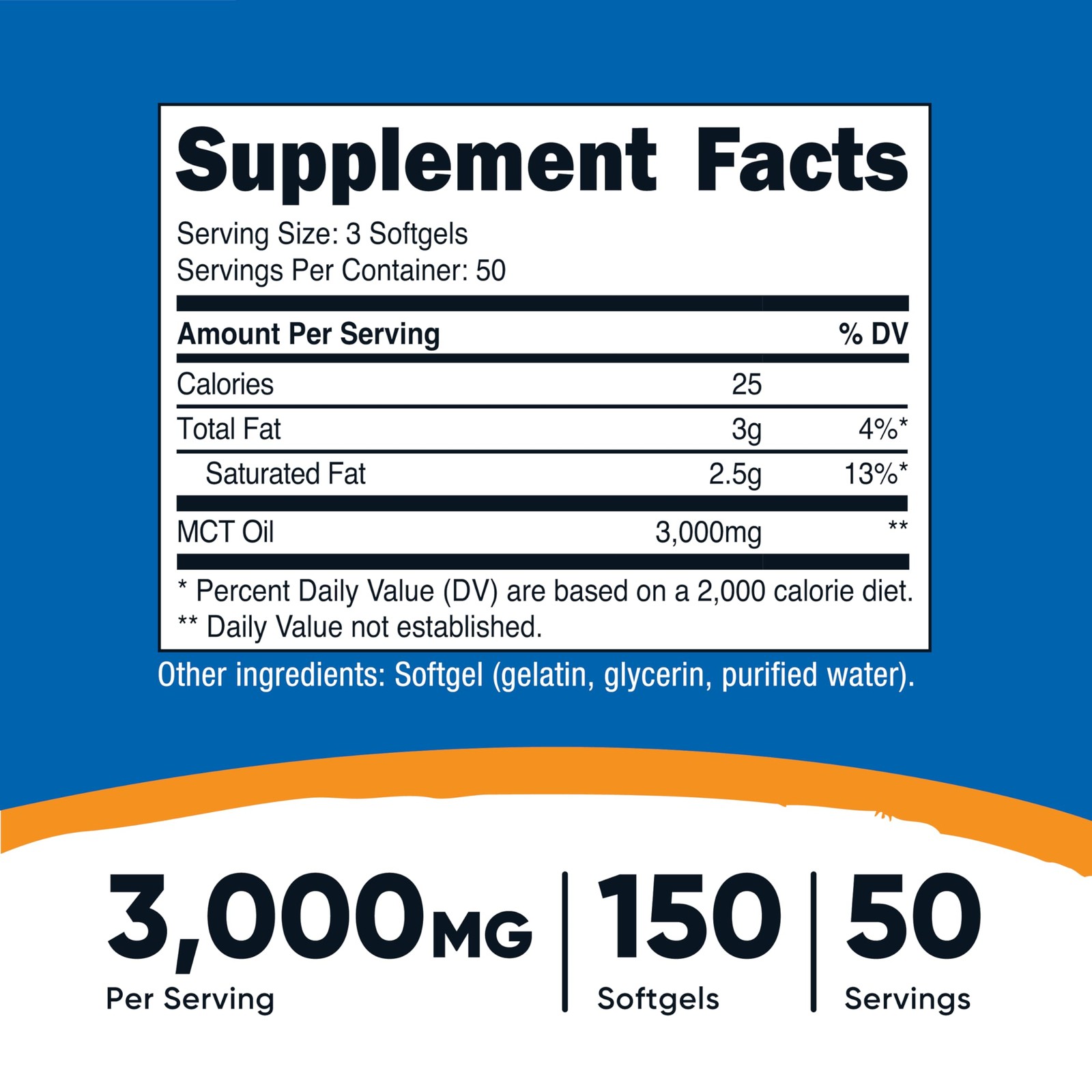 Nutricost MCT Oil Softgels 1000mg, 150 SFG (3,000mg 150 Count (Pack of 1)
