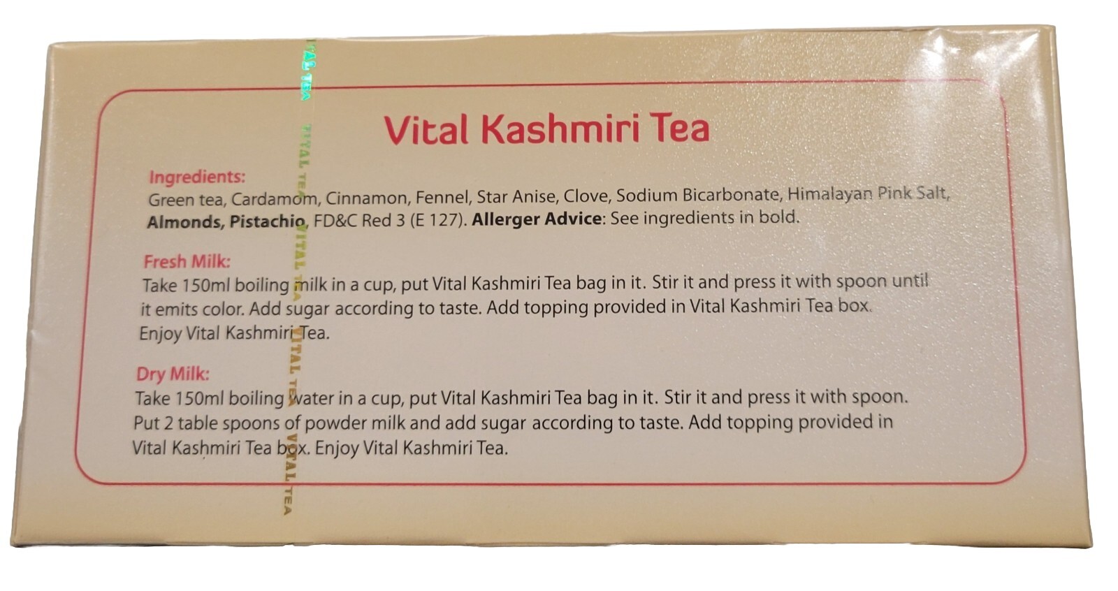 Kashmiri Tea Bags Vital with Pistachio & Almond Toping Pack Inside (25 Tea Bags)