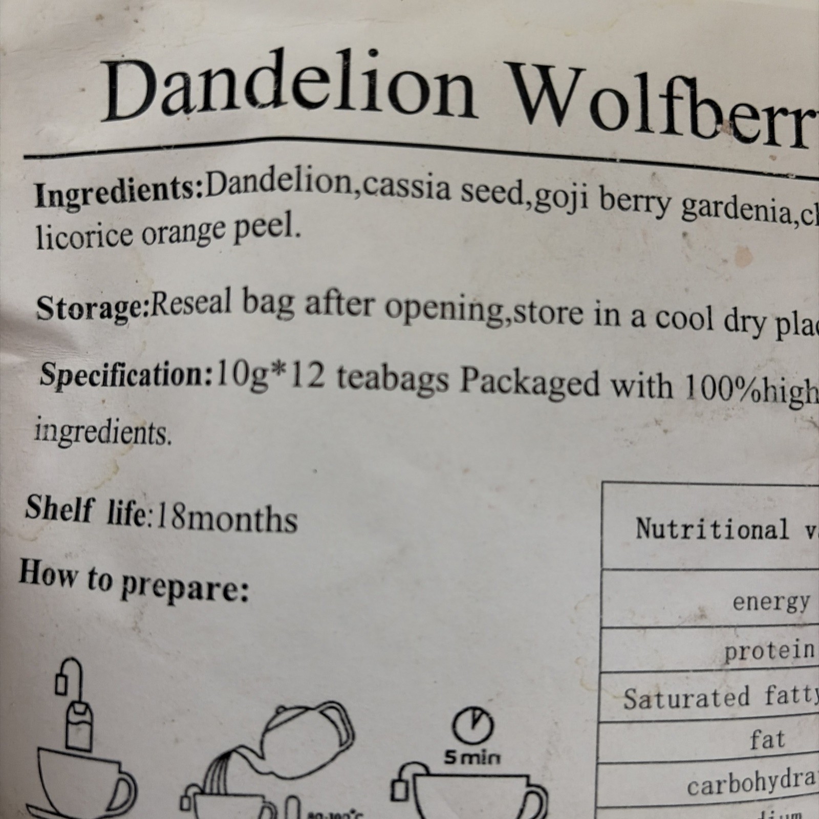 Dandelion Wolfberry Tea Bags, Organic Kidneys & Liver Tea 120g/Pack Exp 05/27