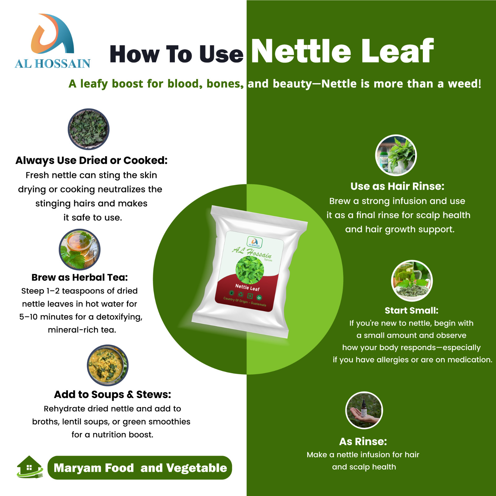 Al Hossain Nettle Leaf 3.53oz (100g) Dried Herbal Tea Gluten Free