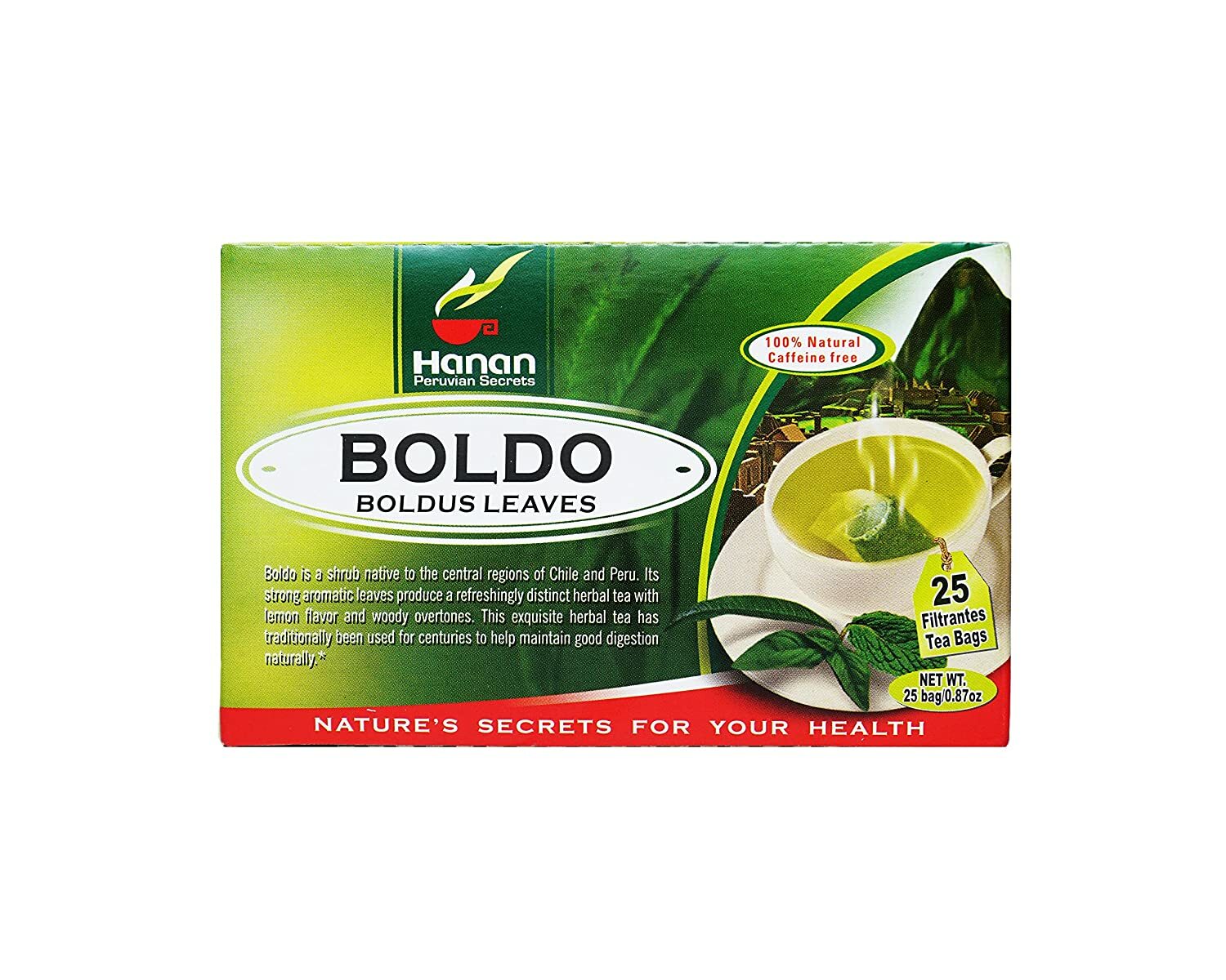 Hanan Peruvian Secrets Boldo Herbal Tea | 100% Natural Boldus | 25 Tea Bags | Na