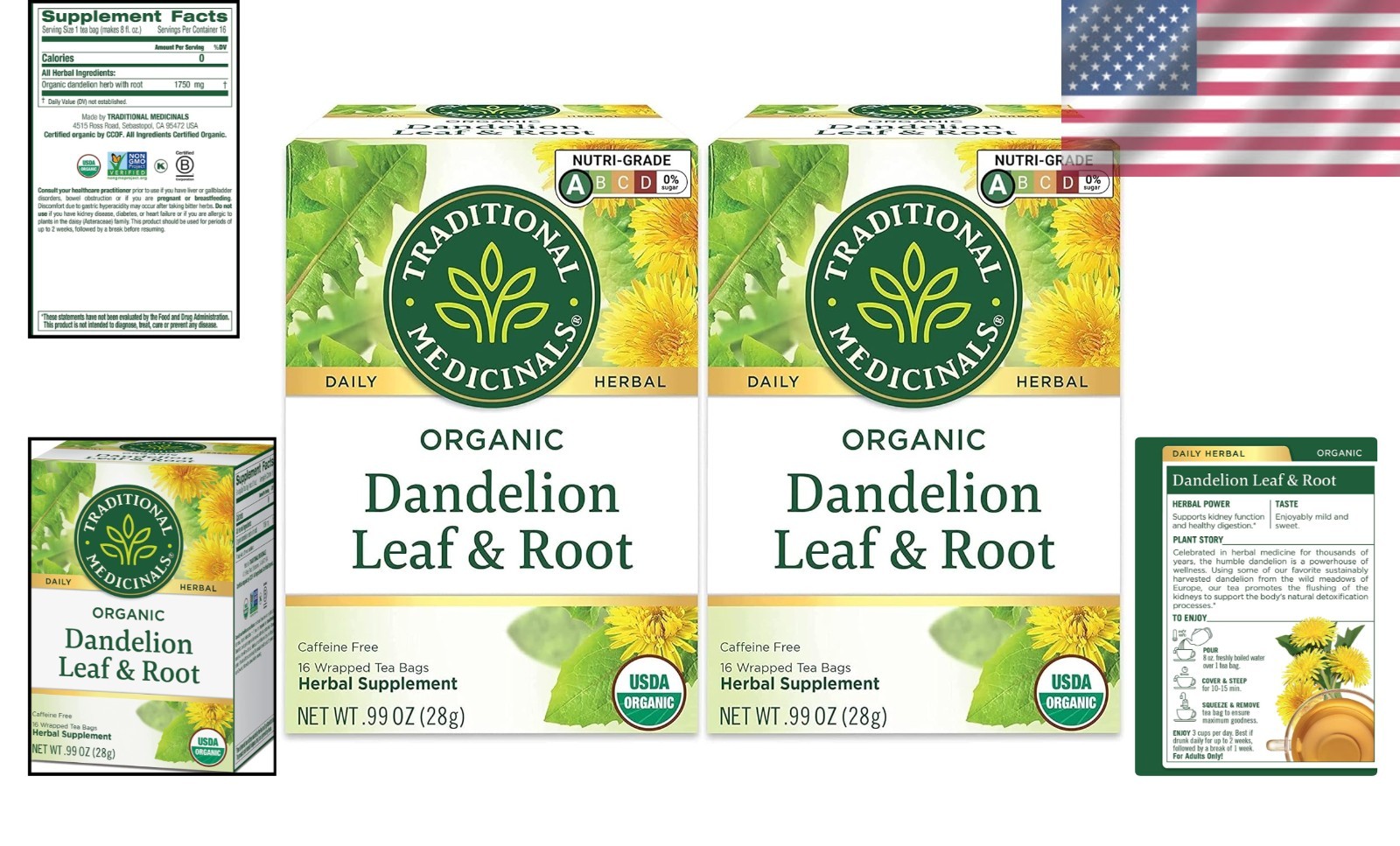 Herbal Dandelion Tea Pack of 2 – Supports Digestion with 32 Allergen-Free Bags