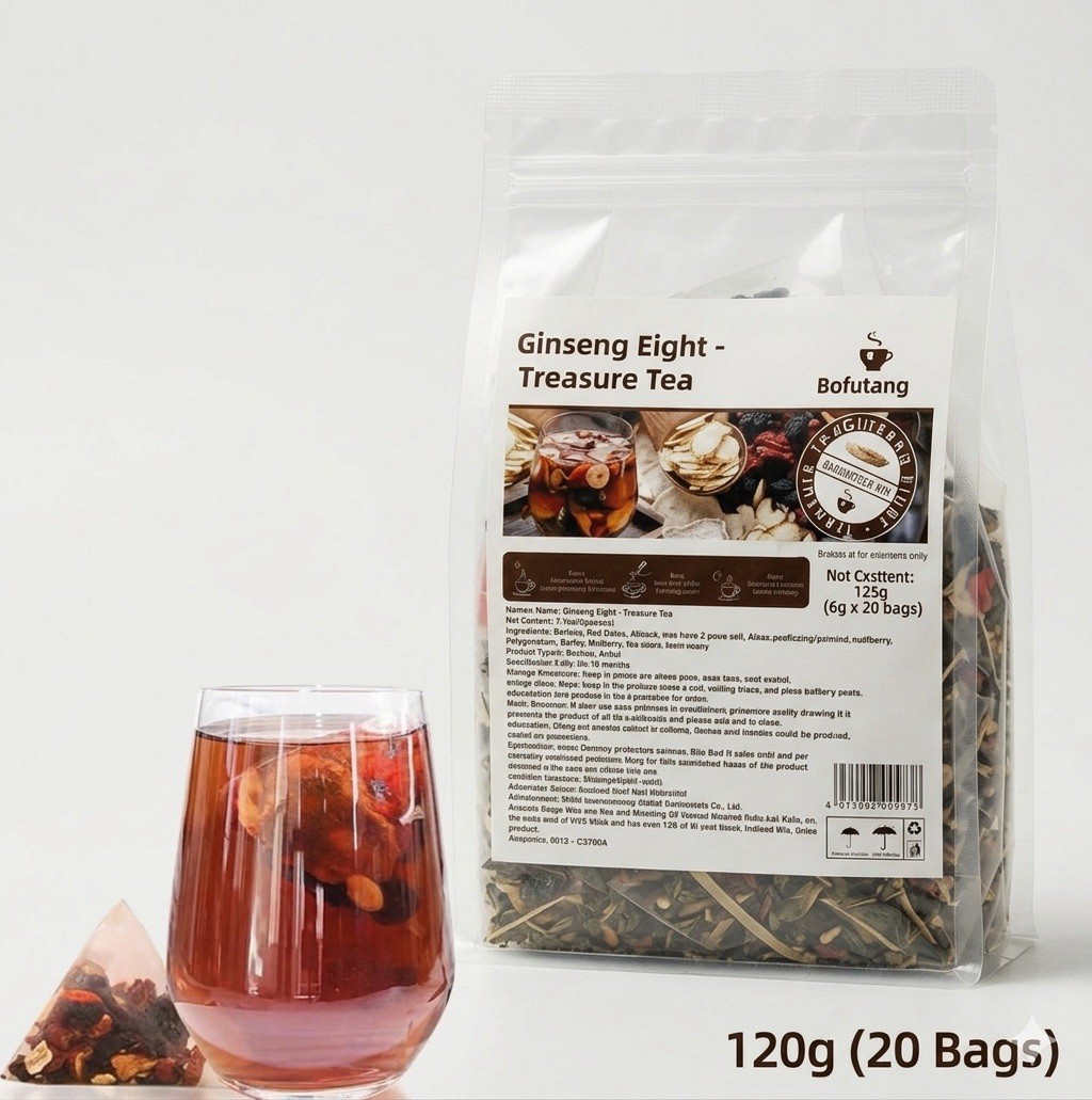 Ginseng Eight Treasure Tea Bofutang 120g 20 Bags Herbal Substitute Tea Exp 2027