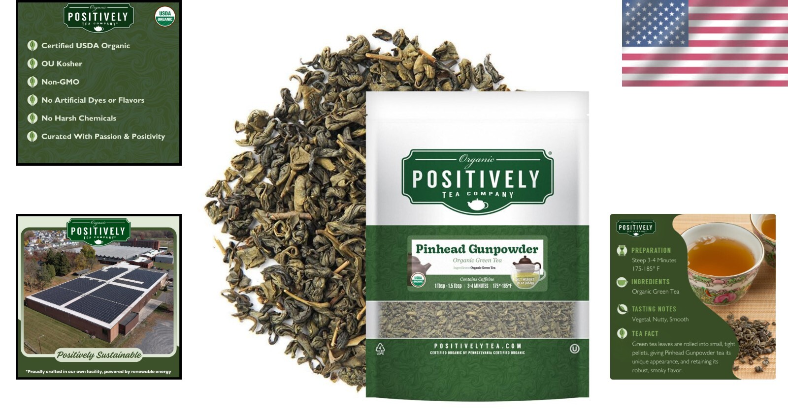 USDA Organic Pinhead Gunpowder Green Tea – Loose Leaf, 16oz – High Caffeine