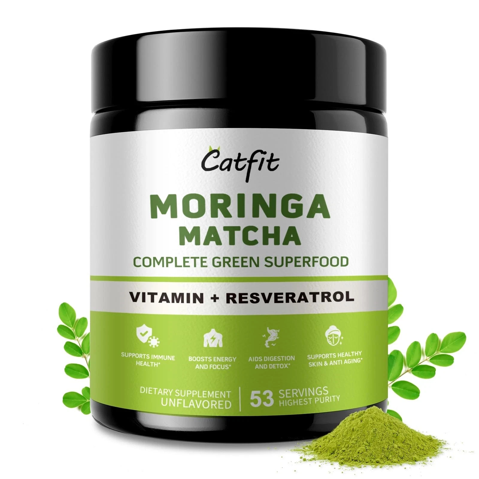 Catfit Matcha Powder with Moringa Green Tea and Resveratrol 4-in-1 Superfood …