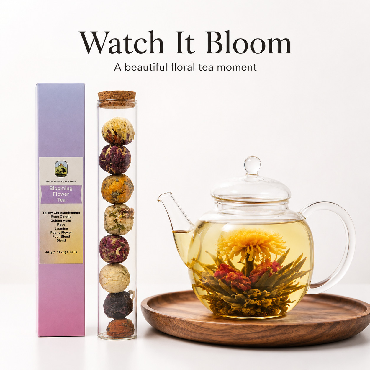 Flowering Tea Balls 8 pack Chinese Blooming Floral Iced Tea 40g Caffeine-Free