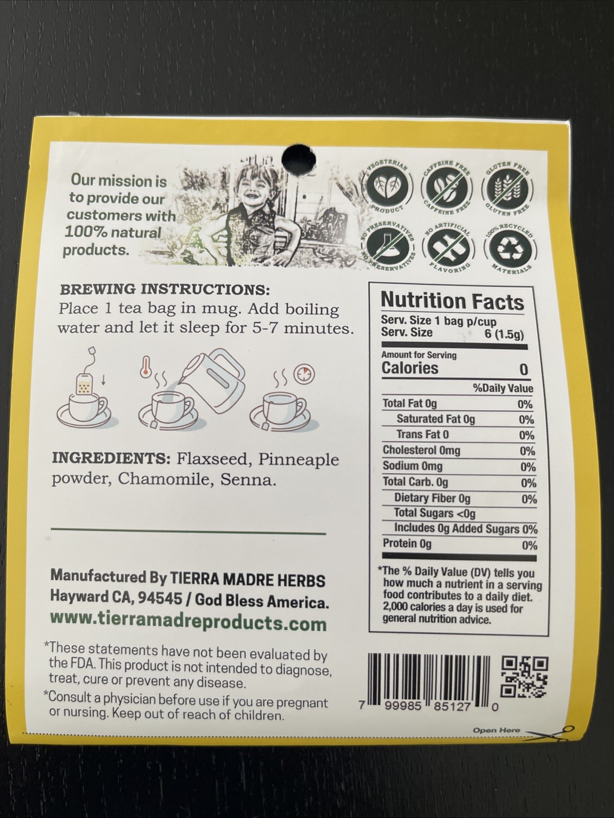 Tierra Madre Linaza + Pineapple 6 Pack Of. 6 Tea Bag