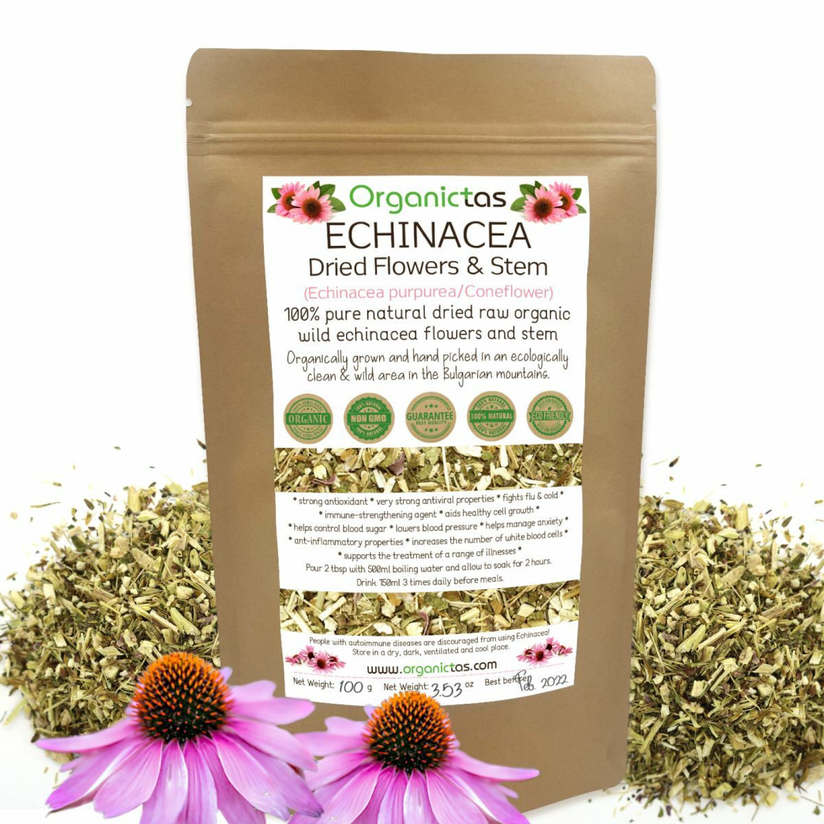 Organic Echinacea Loose Tea, 100% Pure Purple Coneflower (Echinacea purpurea)