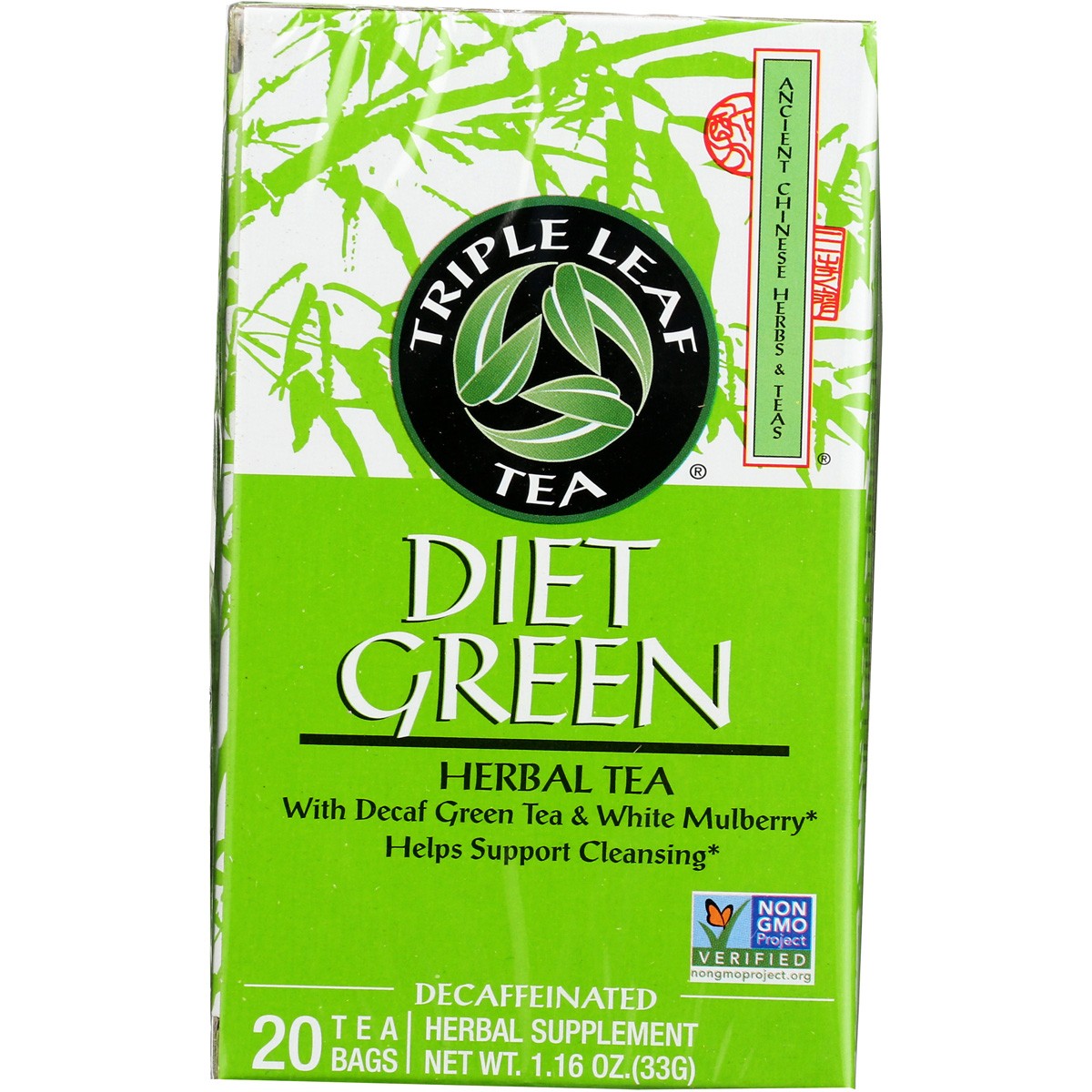 Diet Green Herbal Tea Decaf With Mulberry By Triple Leaf 20 Bags Seeds 3 Pack