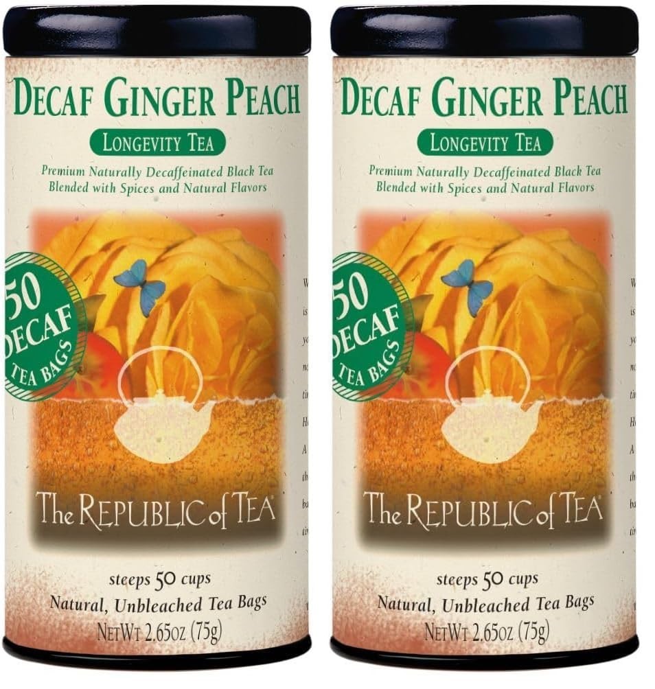 Decaf Ginger Peach Black Tea – 100 Bags Total, Herbal Wellness, Caffeine-Free