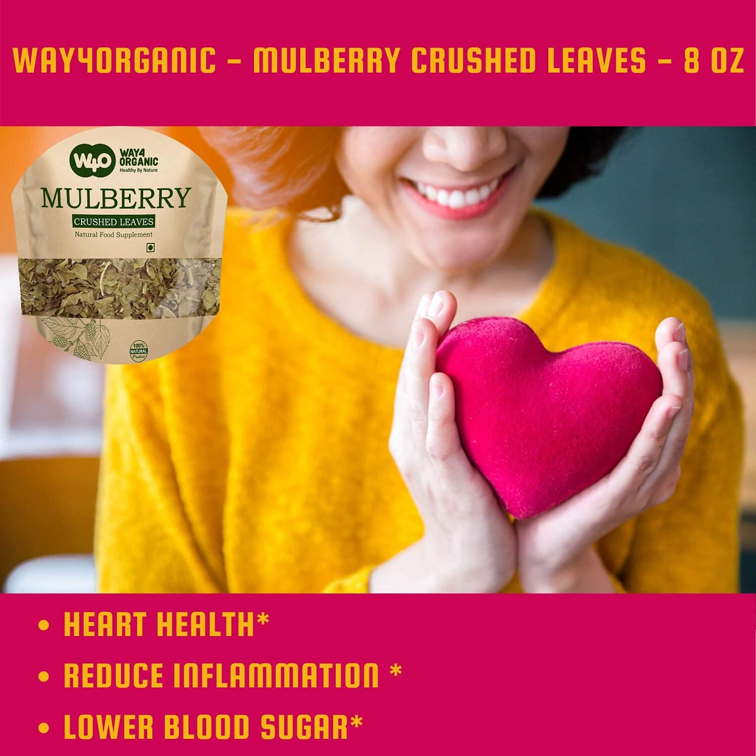 Mulberry Leaf Tea 8 Oz, Dried Crushed Leaves, Best Caffeine Free Tea – Way4Organ