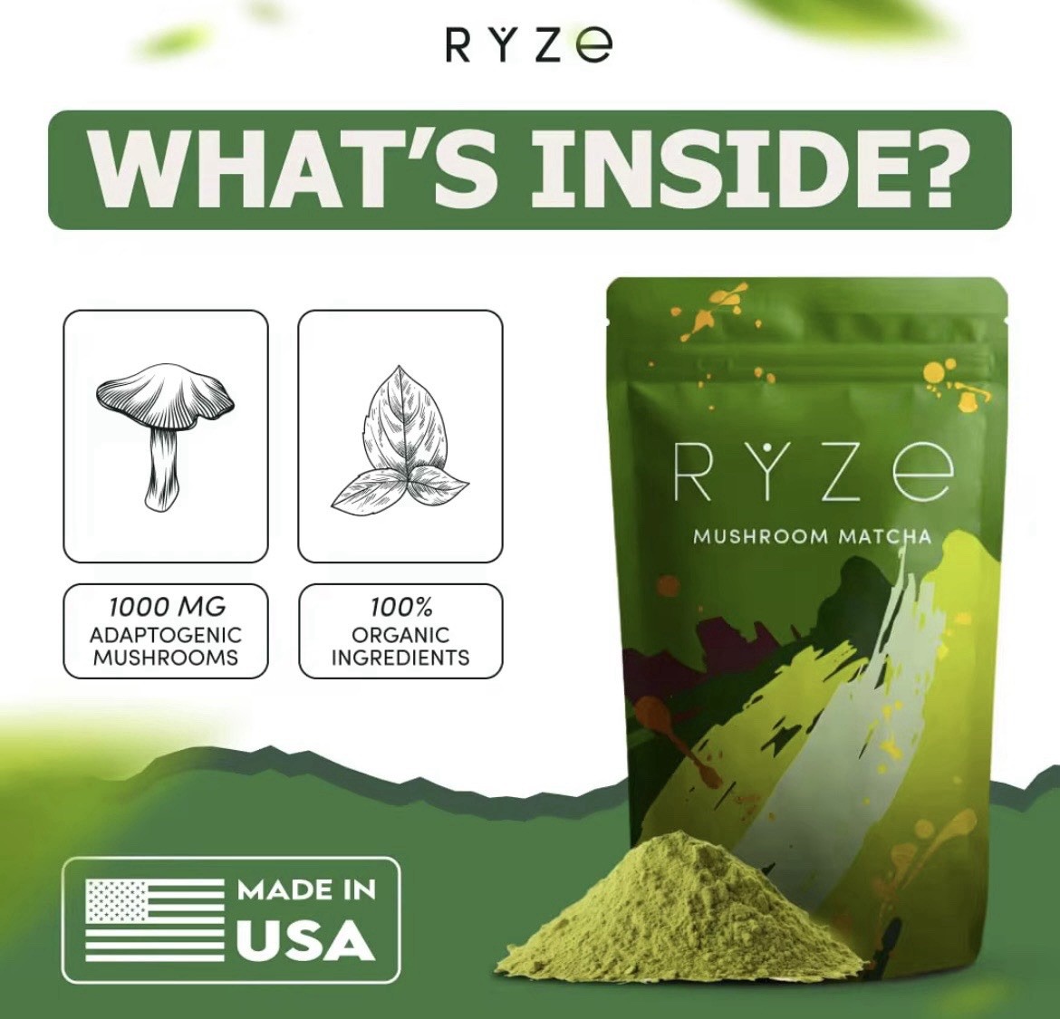 RŸZE Mushroom Matcha Green Tea with 6 Adaptogenic Mushrooms Exp 5/27-1/28