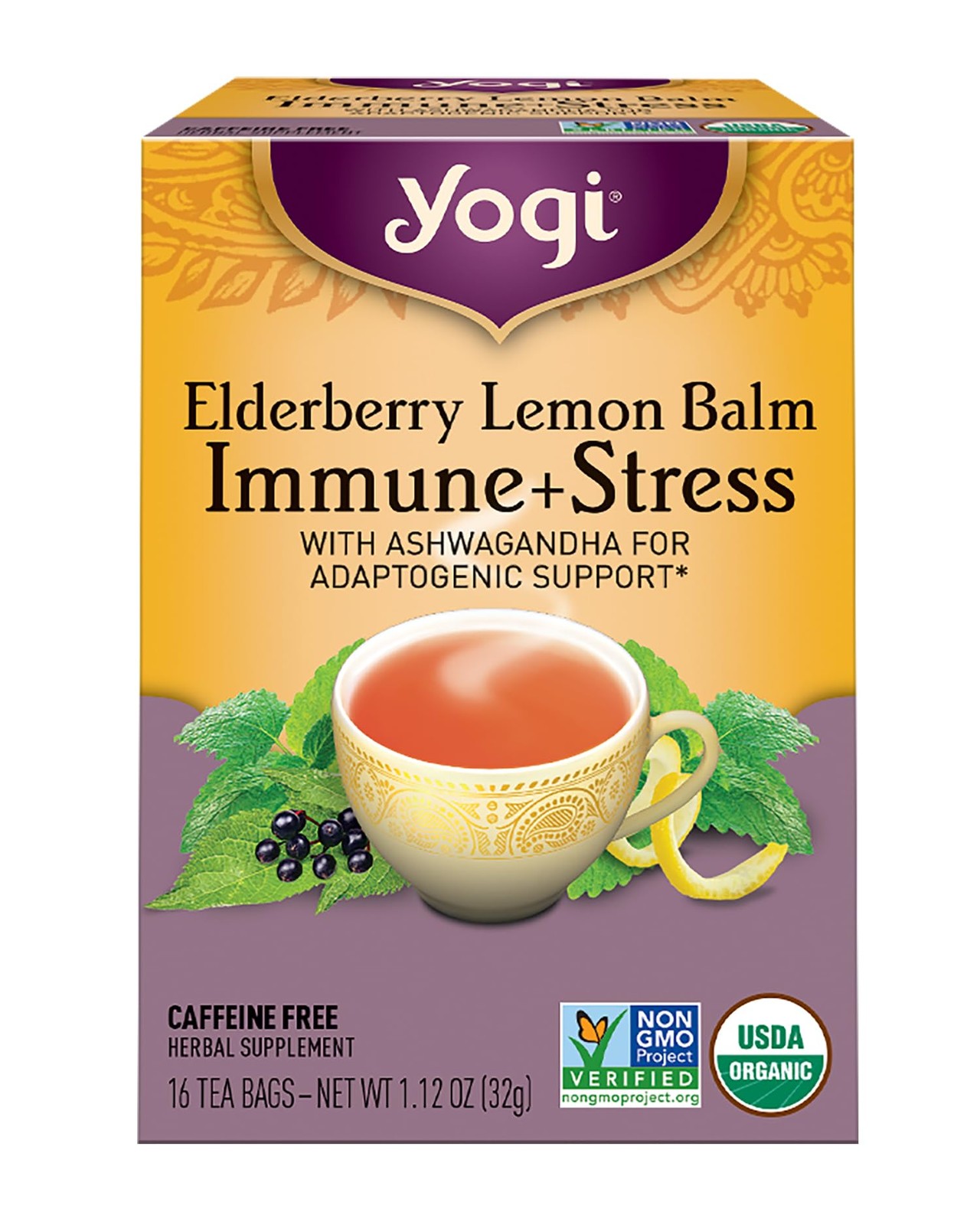 Yogi Elderberry Lemon Balm Herbal Tea Immune And Stress Support 16 Count