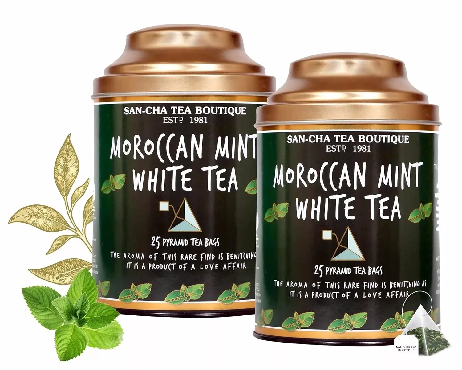 Sancha Tea Boutique, Moroccan Mint White Tea Bags for PCOS & PCOD 25 Tea Bags