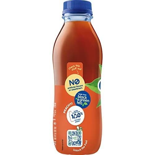 Peach Iced Tea, 16 oz Recycled Plastic Bottles, Refreshing Drink, Pack of 12