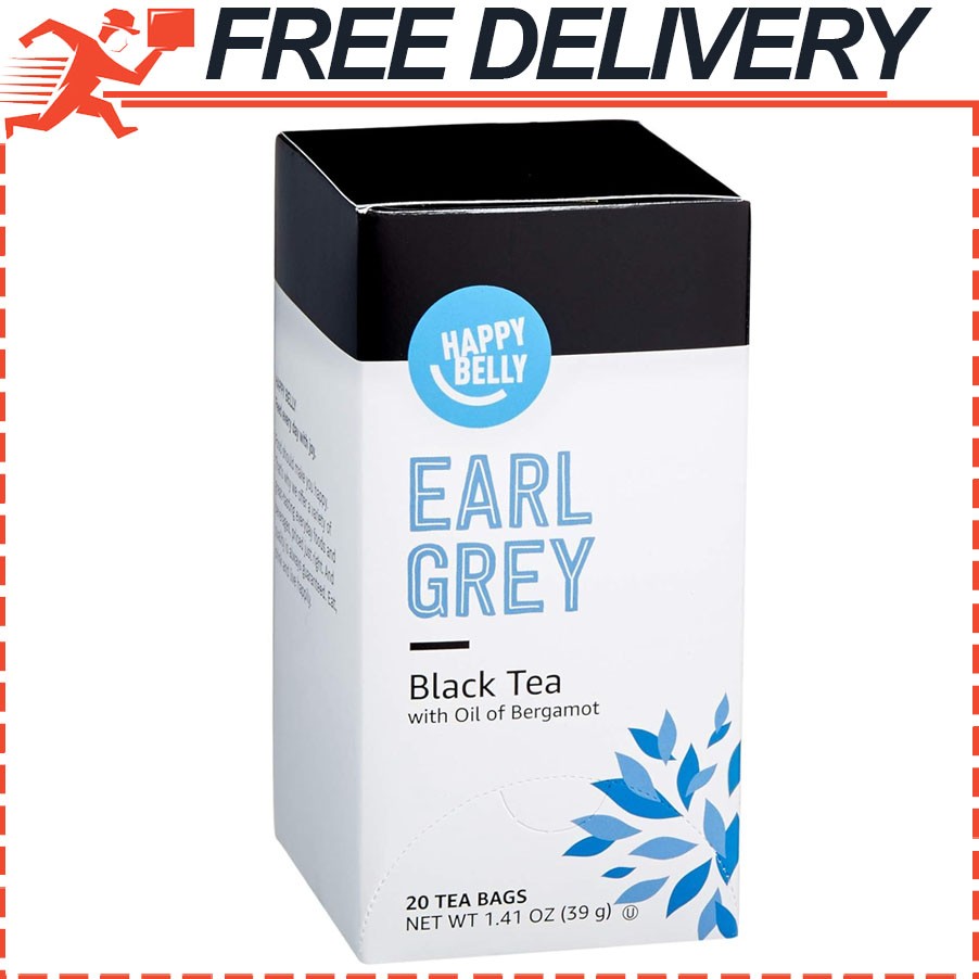 Happy Belly Earl Grey Tea Bags with Oil of Bergamot, Vegan, 20 Count