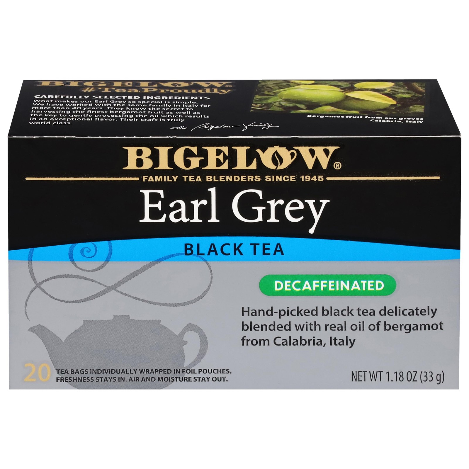 20 PCS BigelowTea Earl Grey Tea Decaffeinated Bags Hot Drink Beverage Brew