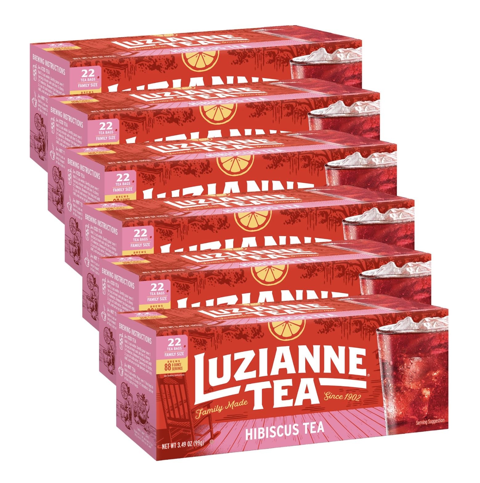 Luzianne Hibiscus Tea Bags, Family Size, Unsweetened, 132 Tea Bags ,22 Count (Pa
