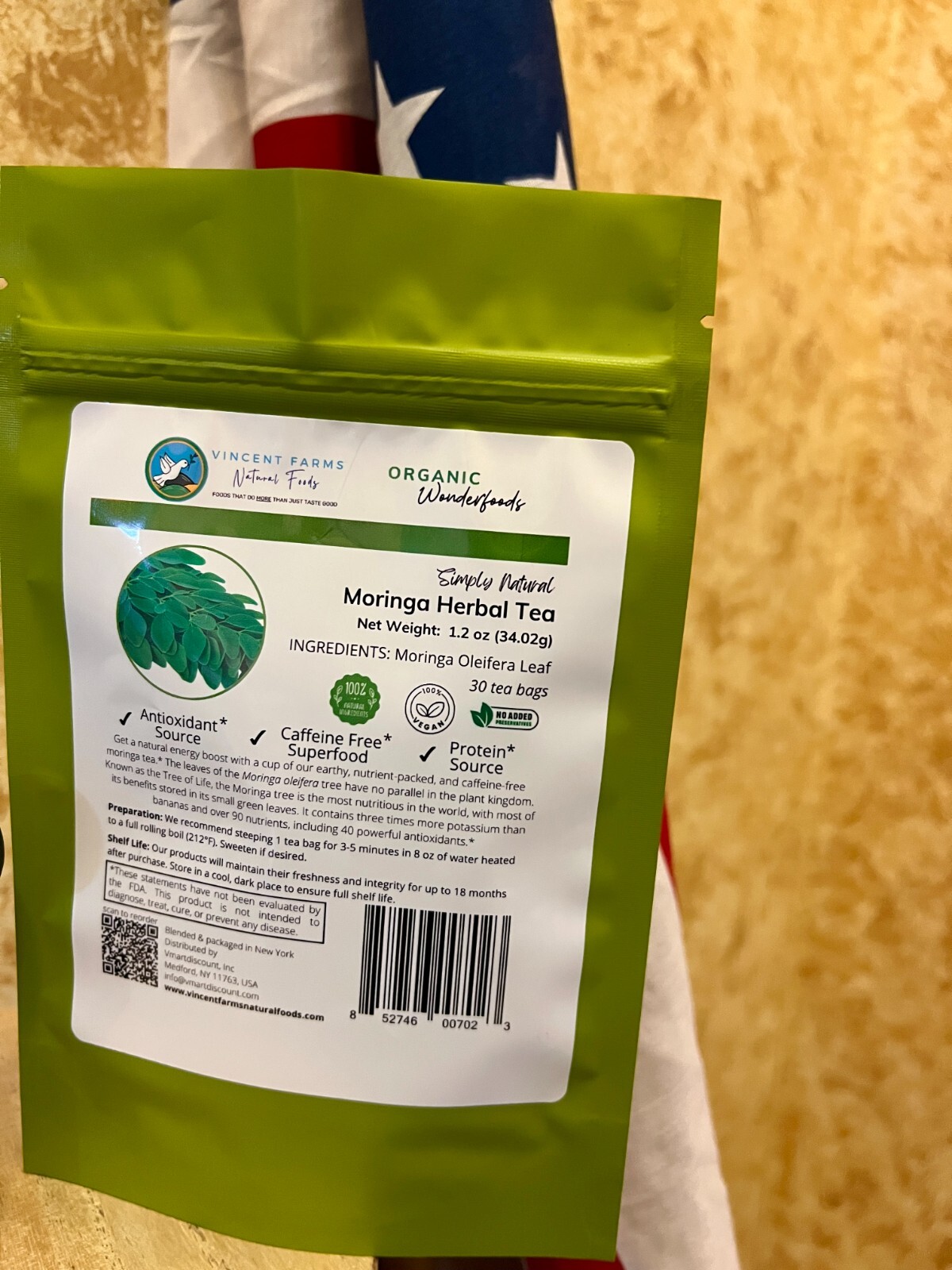 Moringa Herbal Tea (Te de Moringa) 30 Bags Energy Booster, Vitamins 100% Natural