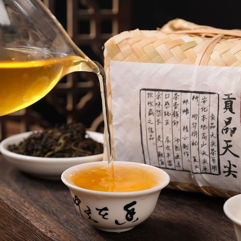 500g Hunan Anhua Dark Tea Tian Jian Natural Herbal Loose Leaf Bamboo Basket