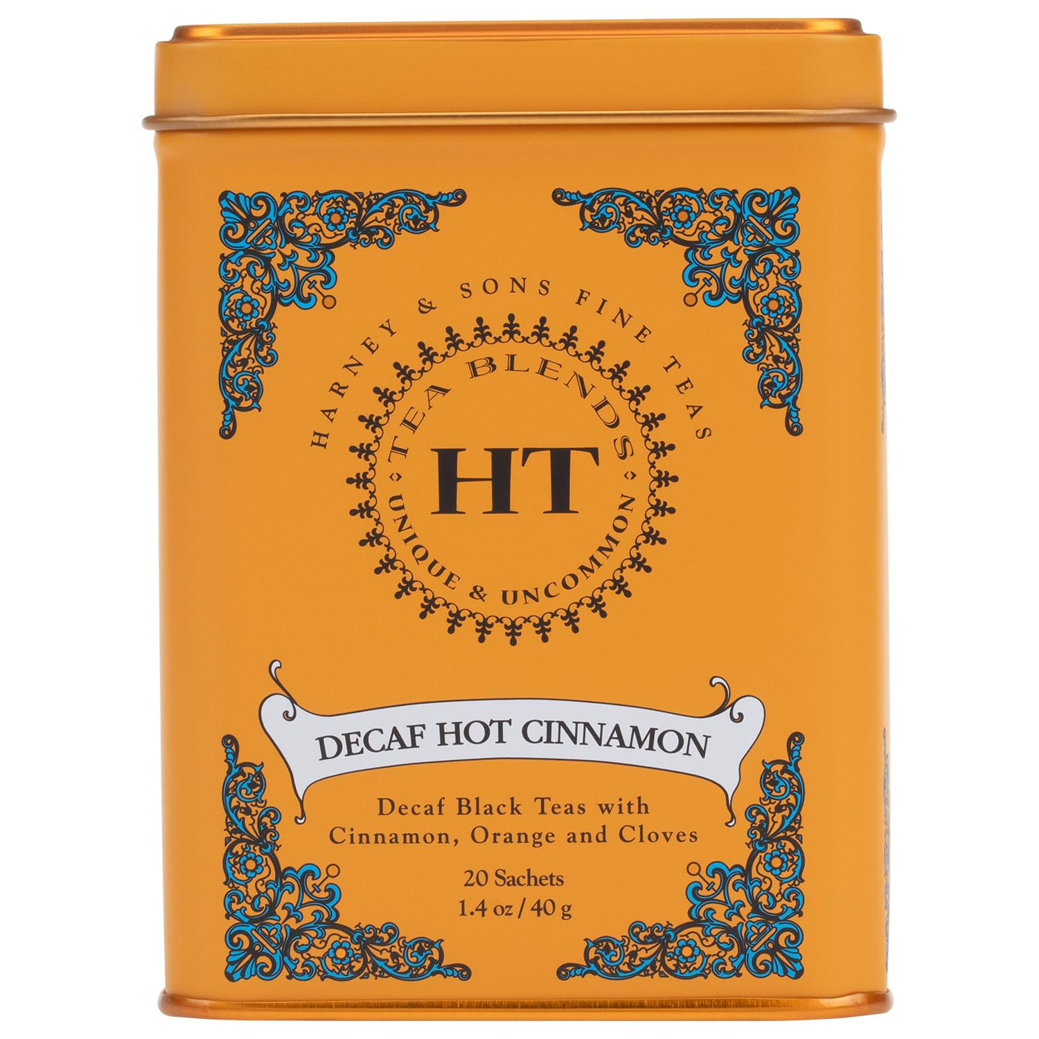 Harney and Sons Decaf Hot Cinnamon , Decaf Flavored Black 20 Sachets per Tin 1.4