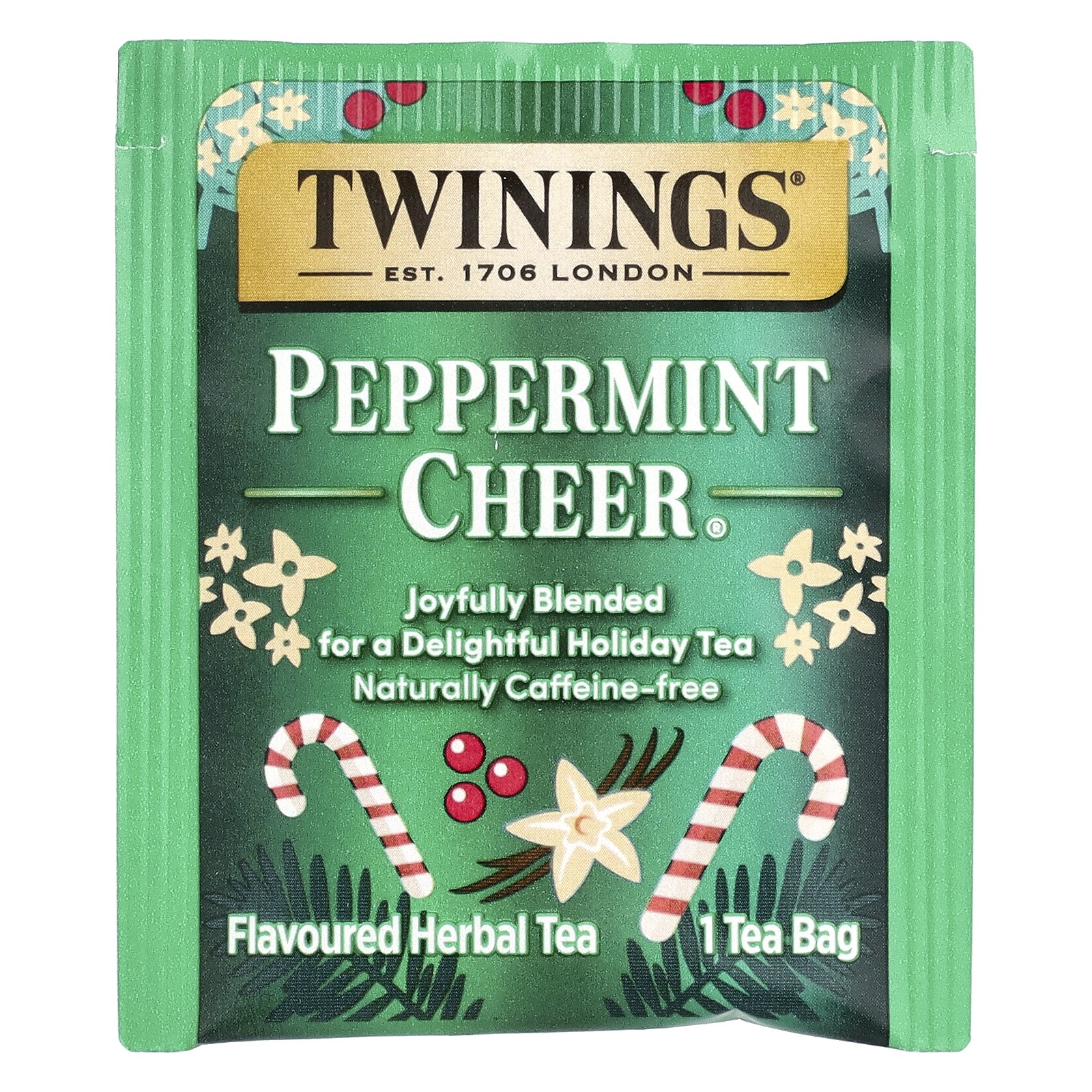 Flavored Herbal Tea, Peppermint Cheer, Caffeine Free, 20 Tea Bags, 1.41 oz (40