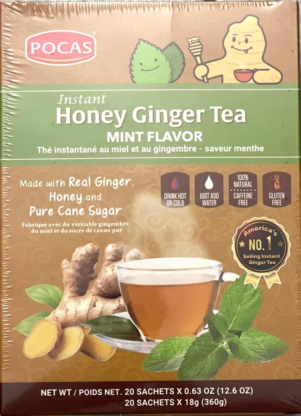 Instant Honey Ginger Tea Mint Flavor 20 Tea bags – Pocas gluten free no caffeine