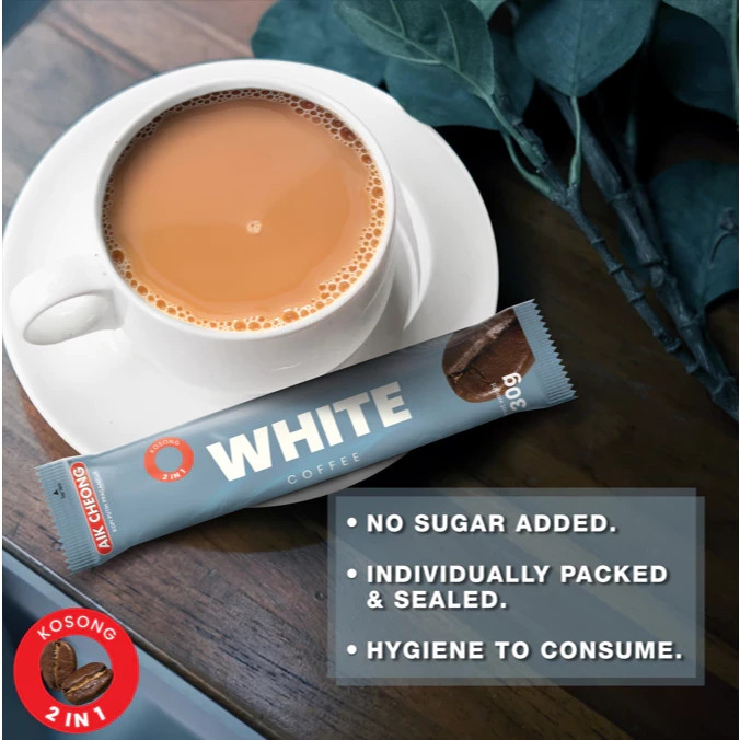 2 PACKS AIK CHEONG 3 IN 1 WHITE COFFEE LESS SWEET (38g x 12s) EXPRESS SHIPPING
