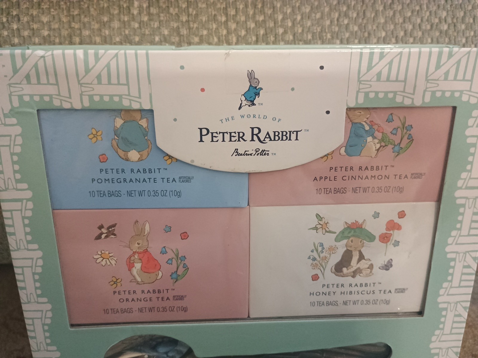 BEATRIX POTTER Peter Rabbit Tea time set 80 bags 8 flavors w etched bunny spoon