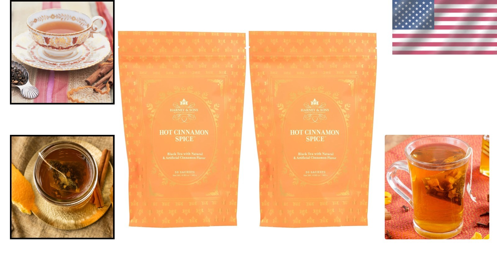 Hot Cinnamon Spice Black Tea – 100 Count Sachets Pack of 2, Kosher & Gluten Free
