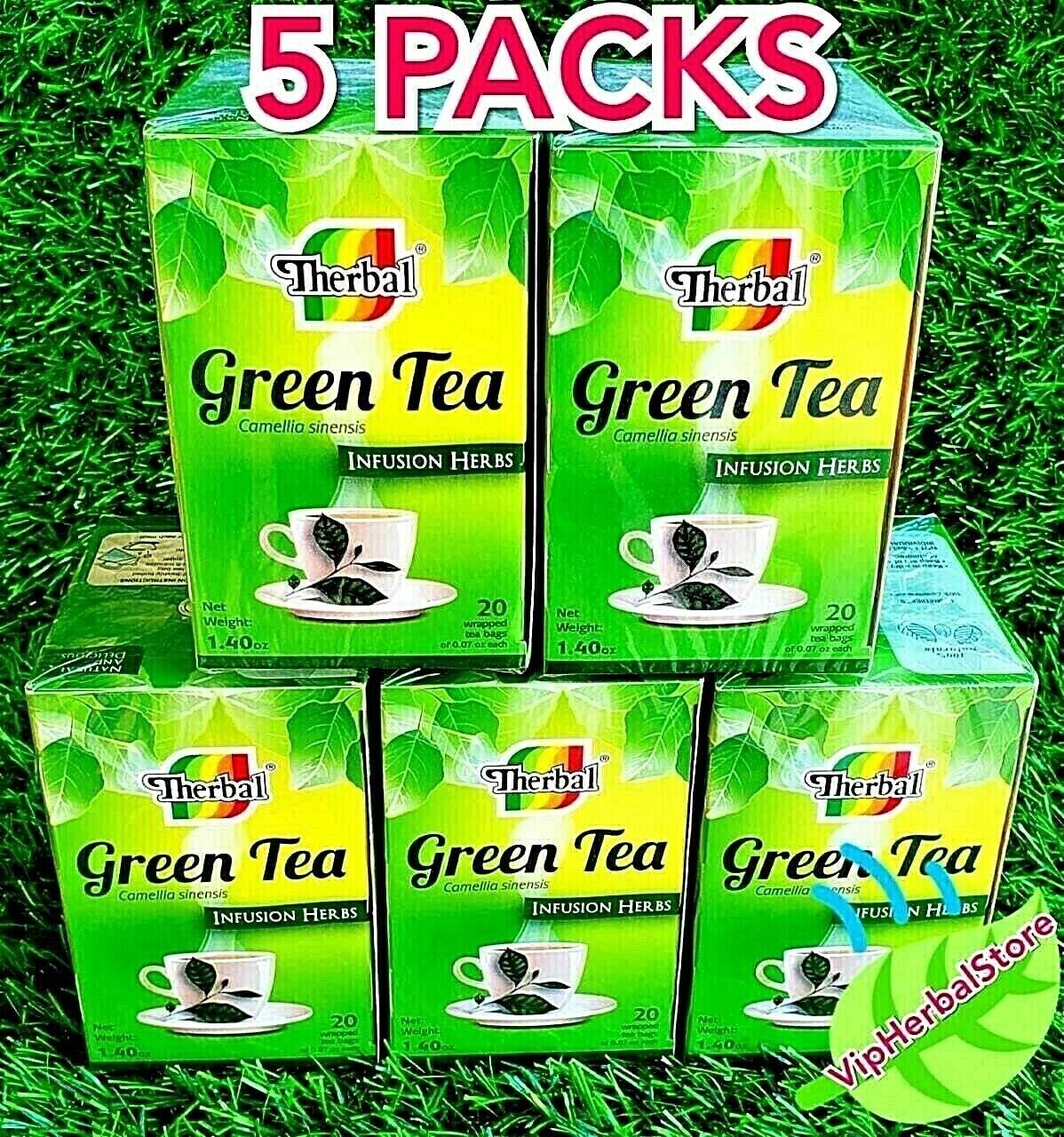 5 Packs GREEN TEA Camellia Sinensis TE VERDE 100 bags Therbal Made in Mexico