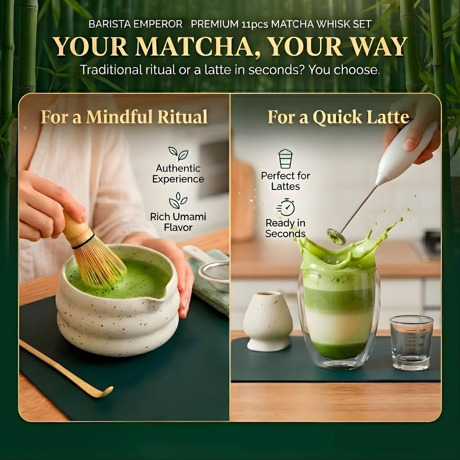 BARISTA EMPEROR® PREMIUM 11pcs MATCHA WHISK SET – Professional Matcha Kit Set…
