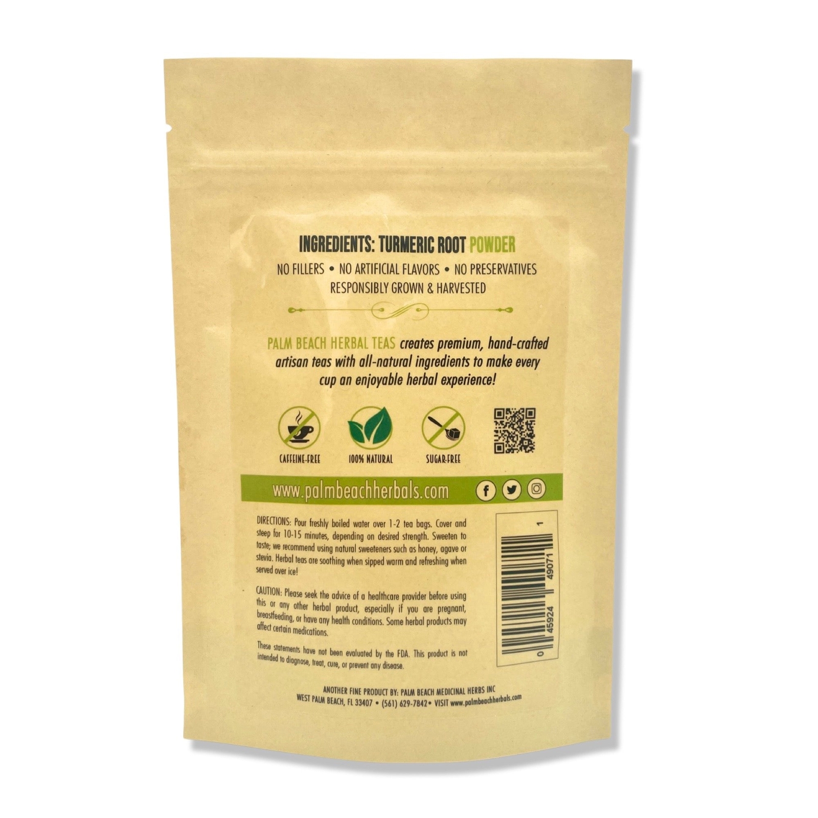 Turmeric Root Tea by Palm Beach Herbals | 30ct, Caffeine-Free