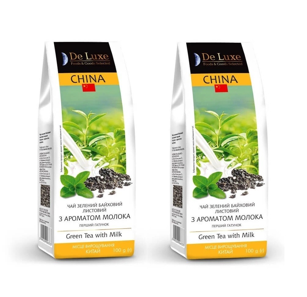 2X Tea 100g De Luxe Foods&Goods Selected, green leaf, Chinese with milk flavor