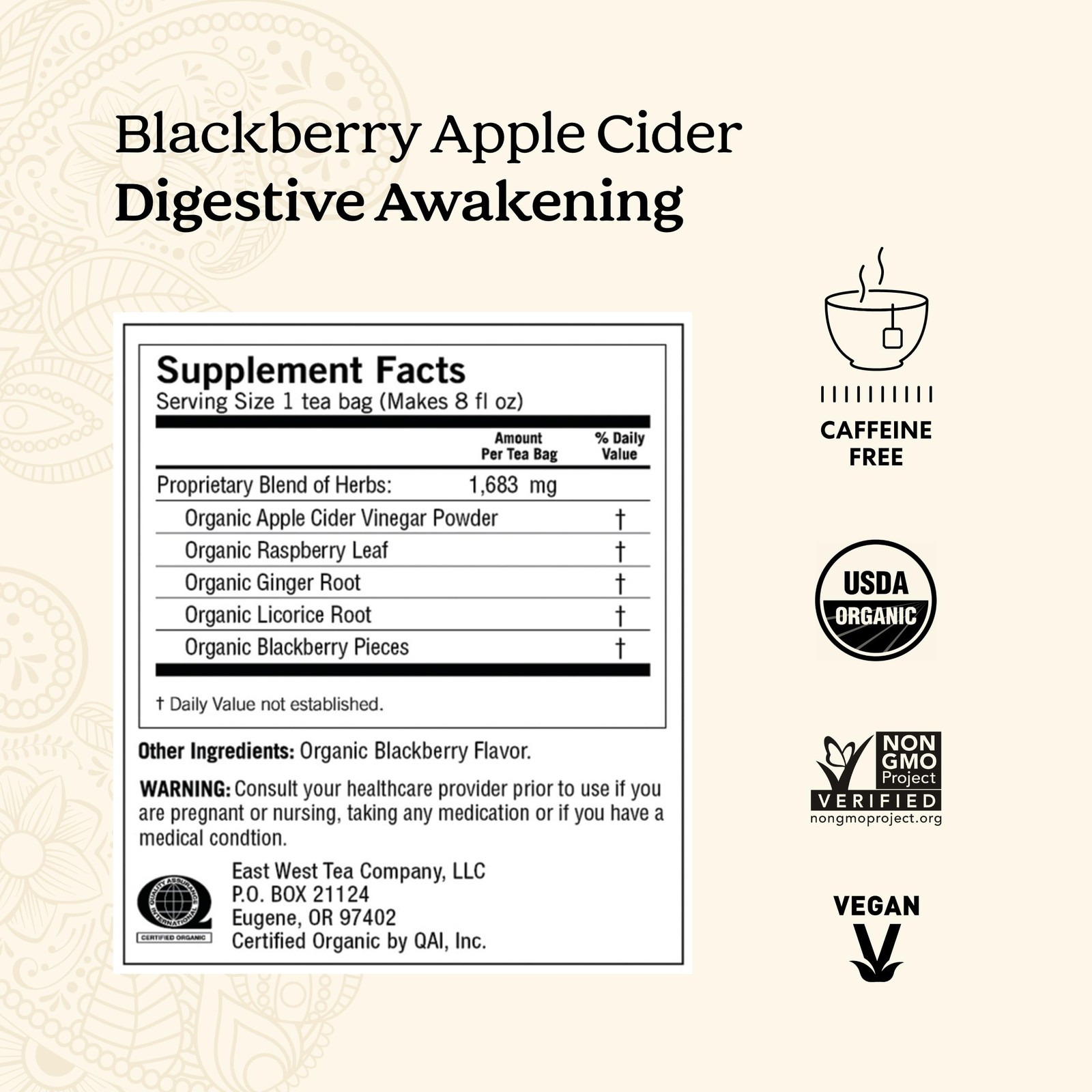 Yogi Organic Blackberry Apple Cider Digestive Awakening Tea 16 Count Pack