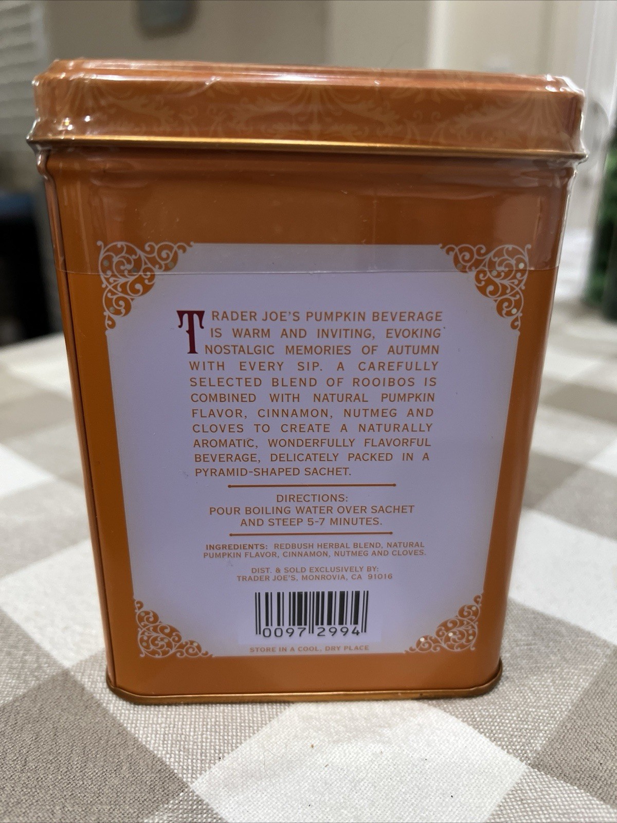 TRADER JOE’S Pumpkin Spice 🎃 ROOIBOS Herbal Blend TEA BAGS X20 DECORATIVE TIN