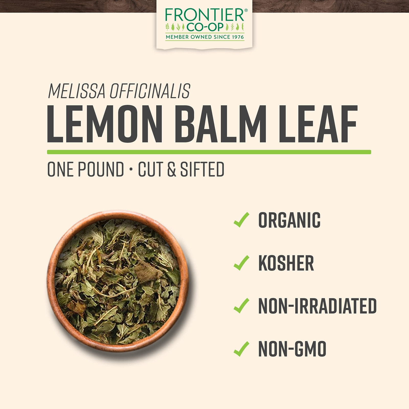 Frontier Co-op Organic Lemon Balm Leaf Herbal Tea 1 Pound Certified Organic