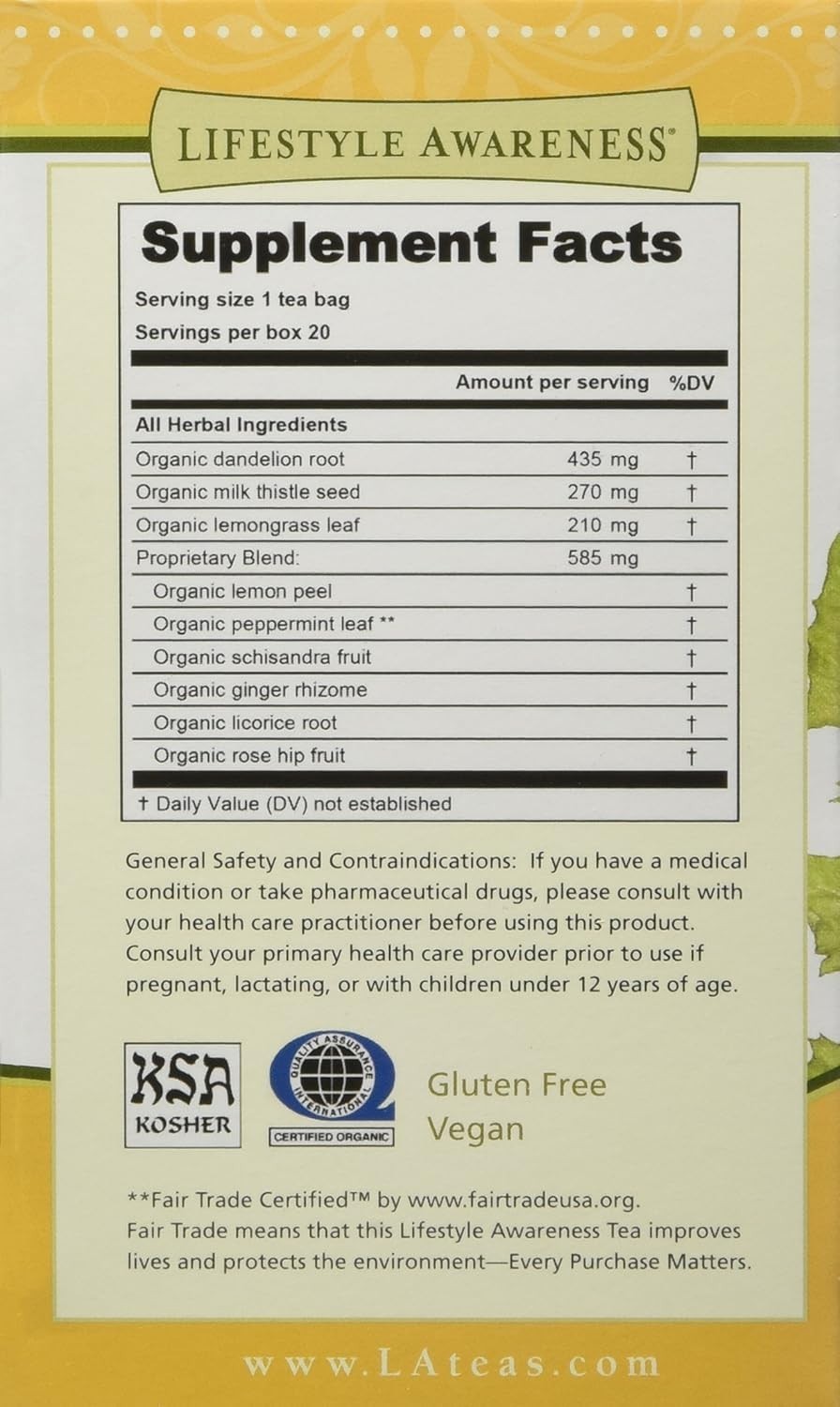 Teas, Caffeine Free Dandy Liver Detox Tea, 20 Count