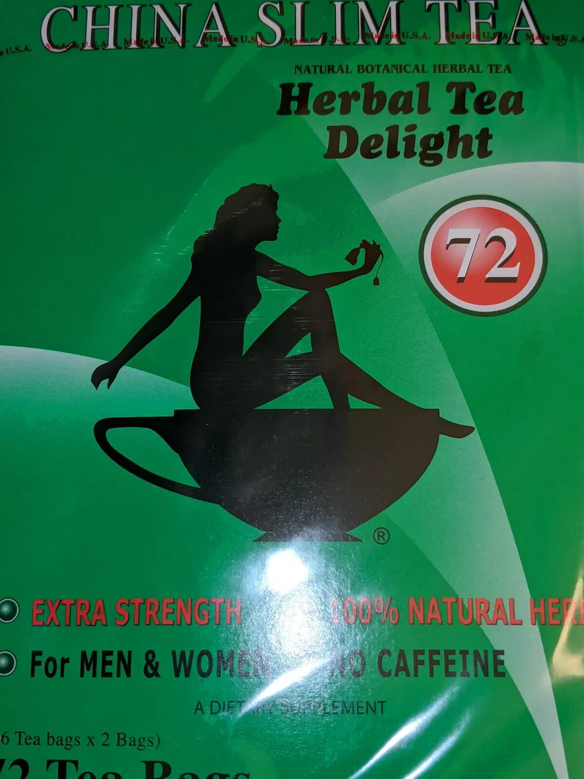 China Slim Tea Extra Strength Herbal Delight Tea 72 Bags