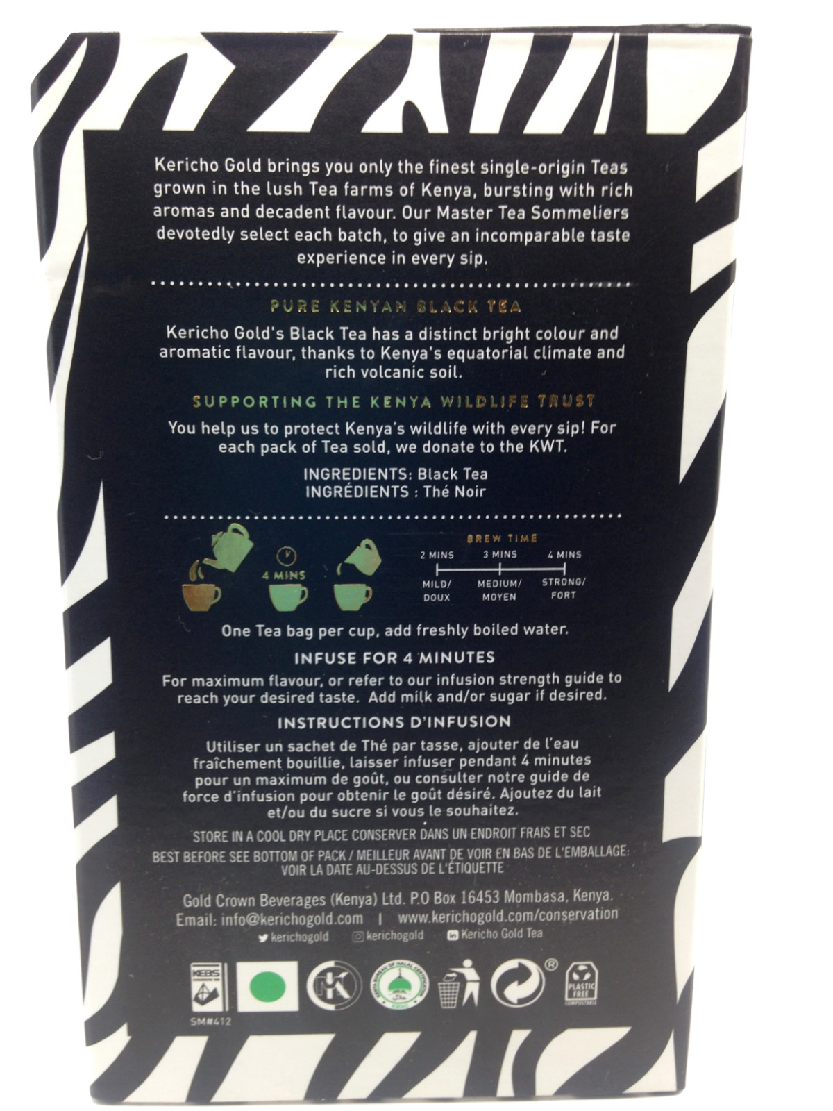 Kericho Gold Premium Black Pure Kenya Tea Bags 20 Enveloped KWT Conservation