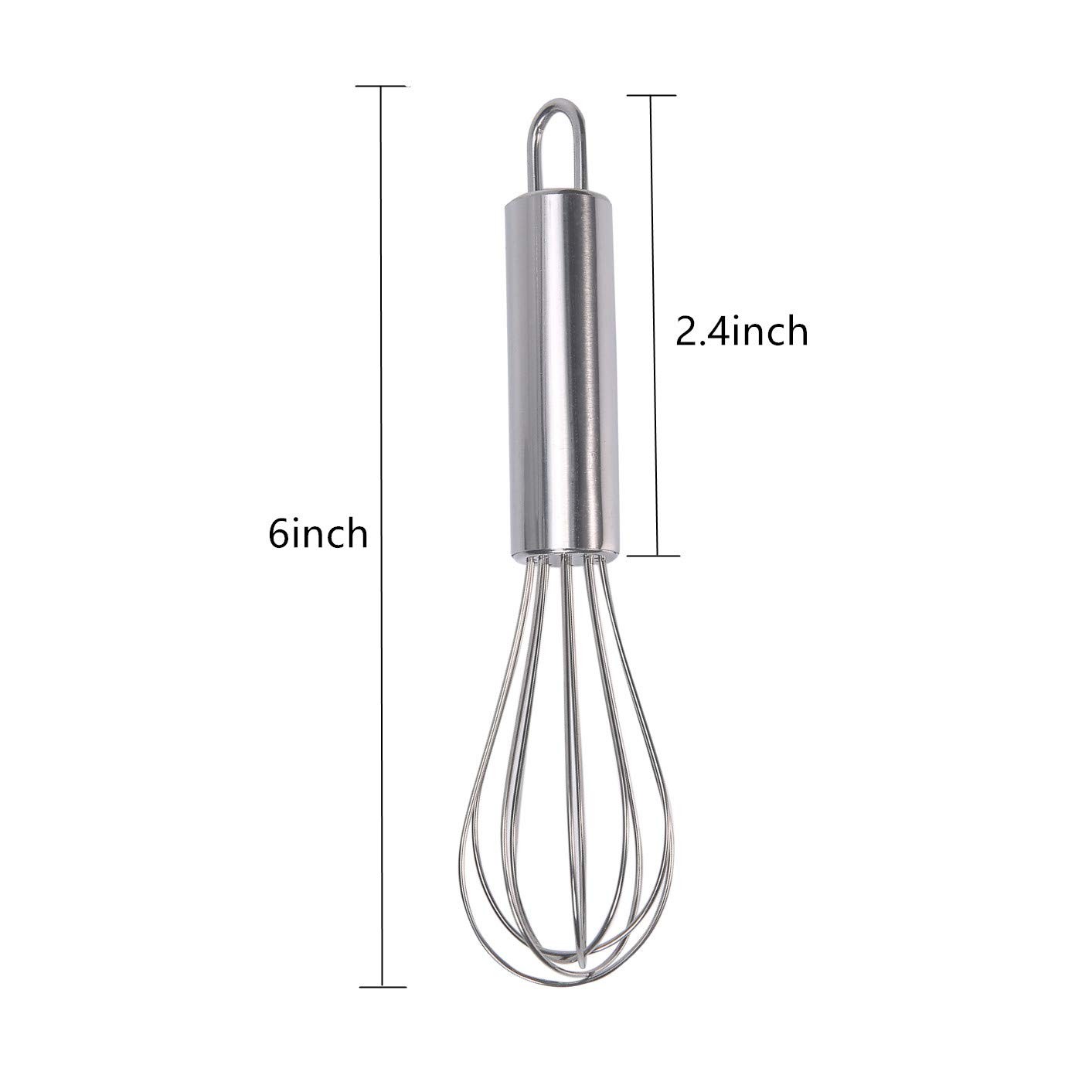 Huakai stainless steel small whisk for cheese, coffee, eggs, 6 inches, Silver