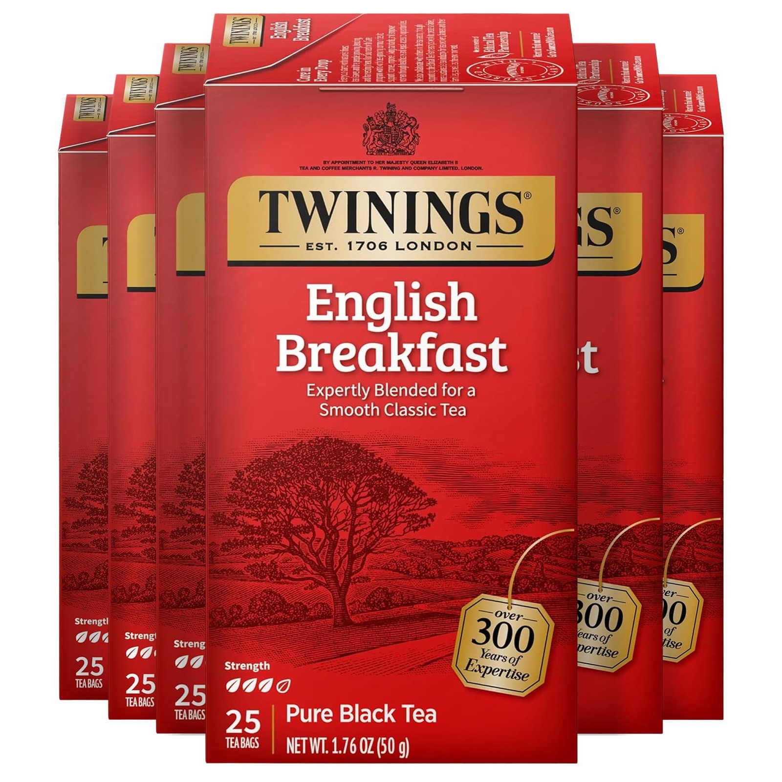 Twinings English Breakfast Tea Bags 25 Count Pack of 6 Individually Wrapped