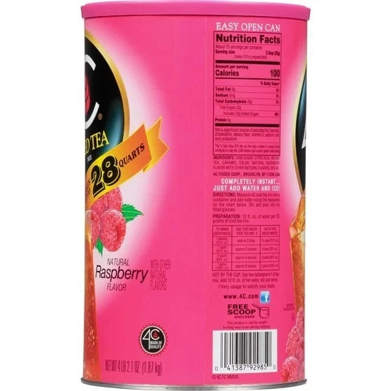 4C Natural Peach, Lemon Raspberry Iced Tea Mix, 66.1 oz😋Choose your flavor