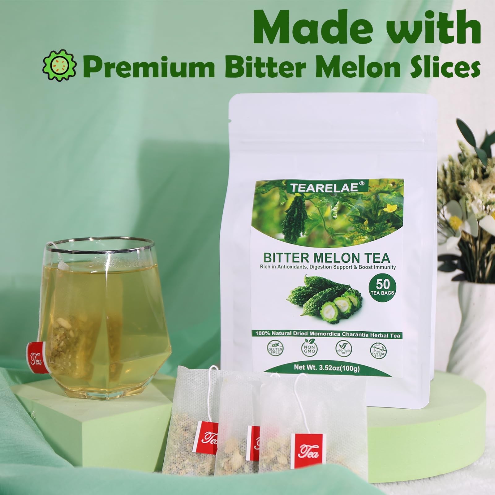 Bitter Melon Tea Bags – 50 Count – 100 Pure Herbal Tea – Caffeine-Free, Non-GMO