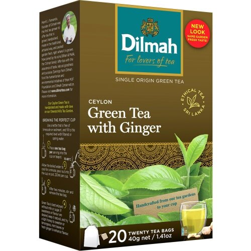 Dilmah Green Tea with Ginger 20 Tea Bags (40 Grams)