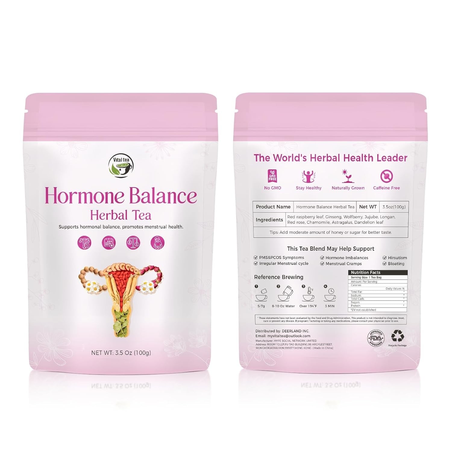 Hormone Balance Tea for Women, Soothing Chamomile & Raspberry Leaf Tea for Me…